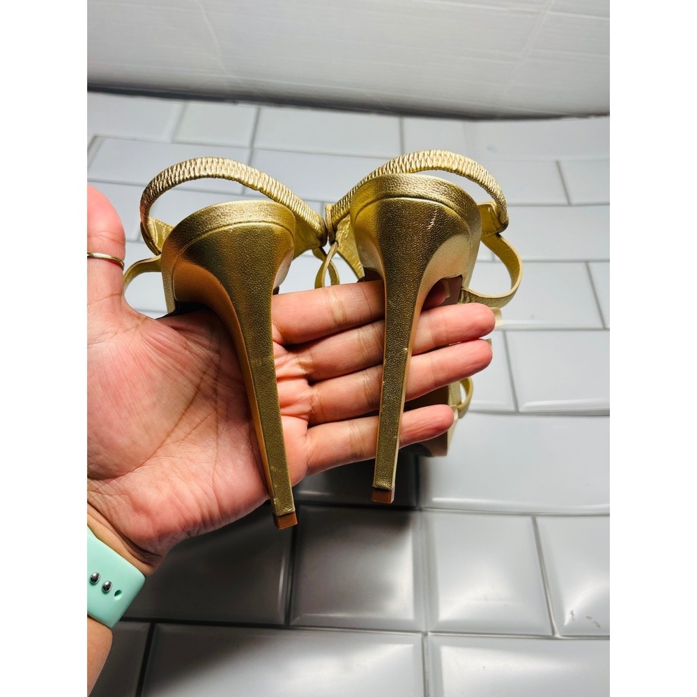 Diane von Furstenberg Luna Gold Metallic Strappy Platform Stiletto Sandals  9M - Picture 5 of 12